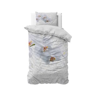 Sleeptime 1-persoons dekbedovertrek 140x220 cm met print - wit