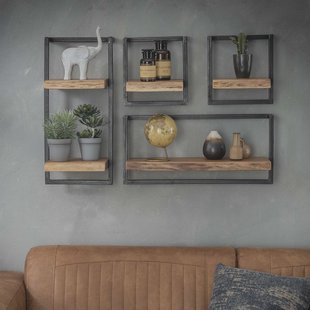 Industriële Wandplank Buster Small, Set van 4 stuks - Naturel