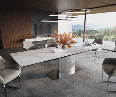 DELIFE Eettafel Edge 200-300x100 cm keramiek Onyx Pearl Wave roestvrij staal uittrekbaar