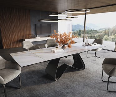 DELIFE Eettafel Edge 200-300x100 cm keramiek Onyx Pearl W-onderstel metaal zwart uittrekbaar