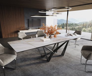 DELIFE Eettafel Edge 200-300x100 cm keramiek Onyx Pearl Spider plat staal roestvrij staal grafiet uittrekbaar