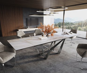 DELIFE Eettafel Edge 200-300x100 cm keramiek Onyx Pearl Spider plat staal roestvrij staal uittrekbaar