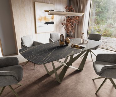 DELIFE Eettafel Edge Boot 180-220x100 cm Laminam® Keramiek Noir Desir Braun Spider Metaal Effectafwerking Titan uitschuifbaar