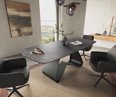 DELIFE Eettafel Edge Boot 180-220x100 cm Keramiek Laminam® Nero Greco Anthrazit W-onderstel Zwart uitschuifbaar