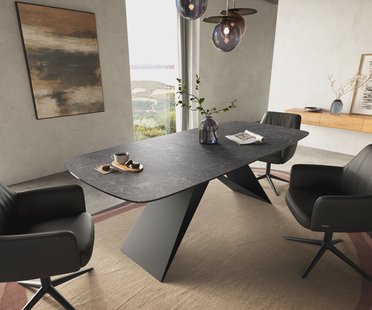 DELIFE Eettafel Edge Boot 180-220x100 cm Keramiek Laminam® Nero Greco Anthrazit V-onderstel Flachstahl Zwart uitschuifbaar