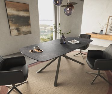DELIFE Eettafel Edge Boot 180-220x100 cm Keramiek Laminam® Nero Greco Anthrazit kruisonderstel Rechthoek Effectafwerking Titan uitschuifbaar
