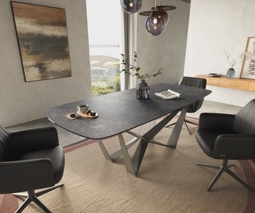 DELIFE Eettafel Edge Boot 180-220x100 cm Keramiek Laminam® Nero Greco Anthrazit Spider Metaal Effectafwerking Titan uitschuifbaar