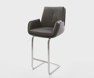 DELIFE Barstoel Clea-Flex Microvezel Antraciet Vintage Vrijkantelframe plat roestvrij staal Zilver