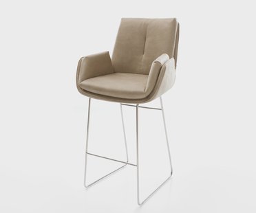DELIFE Barstoel Clea-Flex Microvezel Beige Vintage Sledeonderstel roestvrij staal Zilver