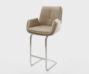 DELIFE Barstoel Clea-Flex Microvezel Beige Vintage Vrijkantelframe plat roestvrij staal Zilver
