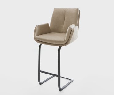 DELIFE Barstoel Clea-Flex Microvezel Beige Vintage Vrijkantelframe plat metaal Zwart
