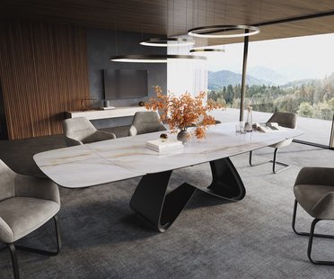 DELIFE Eettafel Edge Boot 200-300x120 cm Keramiek Onyx Pearl W-onderstel Metaal Zwart uitschuifbaar
