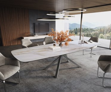 DELIFE Eettafel Edge Boot 200-300x120 cm Keramiek Onyx Pearl kruisonderstel Rechthoek Roestvrij staal uitschuifbaar