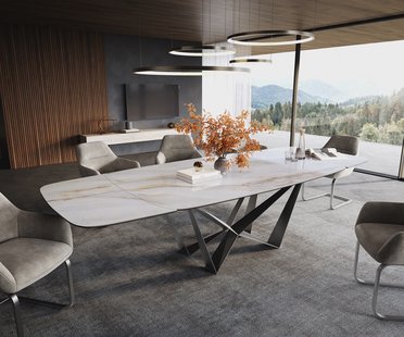 DELIFE Eettafel Edge Boot 200-300x120 cm Keramiek Onyx Pearl Spider Platstaal Roestvrij staal Grafiet uitschuifbaar