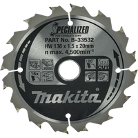 Makita Cirkelzaagblad Hout Specialized 136x20x1,5 16T