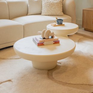 Sohome Ronde Salontafel Jake Set van 2 stuks, Beton - Wit - Japandi