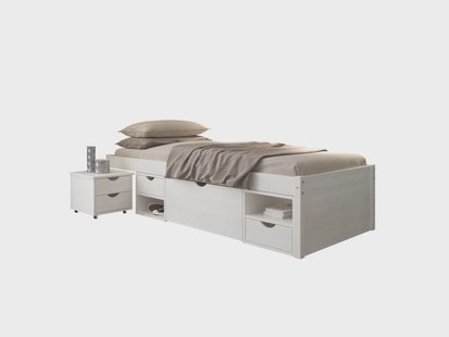 INTER LINK Bedframe Claas of Till inclusief 2 nachtkastjes en lattenbodem (Wit - Tot, 90 x 200 cm)