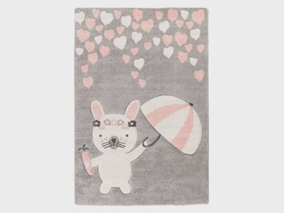 KAYOOM Kinder vloerkleed (Konijntje met paraplu grijs, 80cm x 150cm)