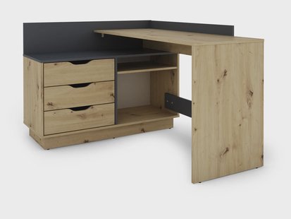 BYLIVING Bureau Belfast, met trendy grepen & rolladegeleiding. (Ambachtelijk eiken/antraciet)