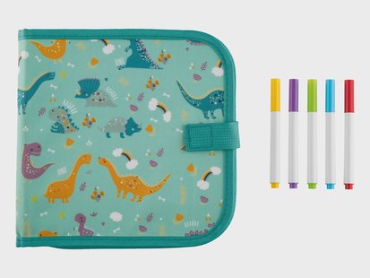 CRELANDO Wisbaar kleurboek - herbruikbaar - met kleurpotloden en etui (Dinosaurus)