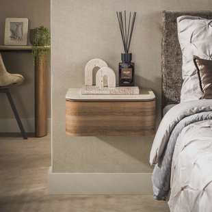 LifestyleFurn Zwevend Nachtkastje Nikka Eikenlook en travertinlook, Met 1 lade - Bruin