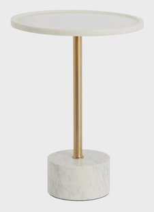 Light & Living Ronde Bijzettafel Civita Marmerlook, Ø37cm - Wit/Antiek Brons