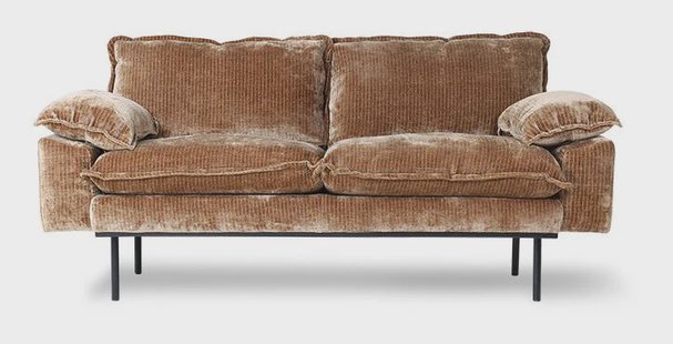 HKliving 2-zits Bank Retro 175cm, Corduroy velvet - Aged Gold