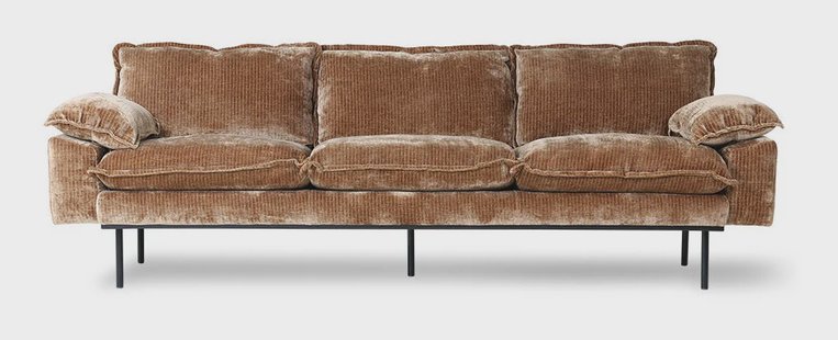 HKliving 4-zits Bank Retro 245cm, Corduroy Velvet - Aged Gold