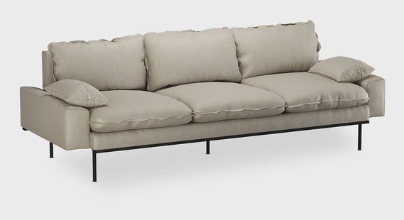 HKliving 3-zits Bank Retro 245cm, Geweven stof - Ivoor