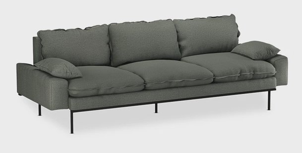 HKliving 4-zits Bank Retro 245cm, Katoen - Legergroen