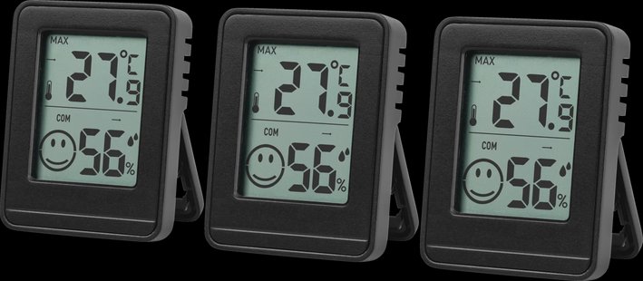 LIVARNO Set van 3 hygro- en thermometers (Zwart)