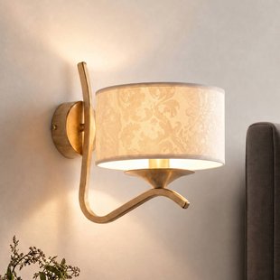 Jupiter Wandlamp Kaszmir Ecrie, goud/beige, staal, textiel, E27