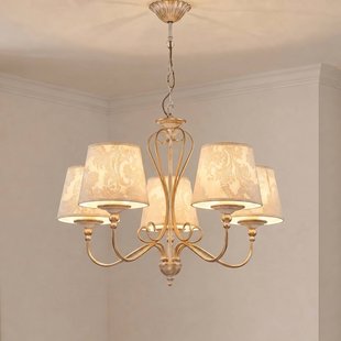 Jupiter Kroonluchter Sofia Ecrie beige/goud 5-lamps textiel staal E27