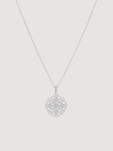 Zilveren ketting Dentelle, met witgouden hanger, met diamanten