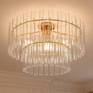 Leanna plafondlamp, helder/messing, Ø 54 cm, glas - Lucande - Woonkamer - Modern - 1 lamp
