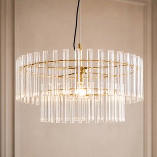 Leanna hanglamp, helder/messing, Ø 54 cm, glas - Lucande - Woonkamer - Modern - 1 lamp