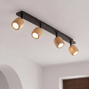 Lindby plafondspot Sloane, 4-lamps, hout/zwart, GU10