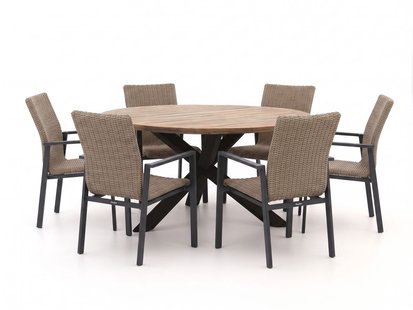 + 15% kassakorting | Manifesto Villongo/ROUGH-Y ø150cm dining tuinset 7-delig stapelbaar - Laagste prijsgarantie!