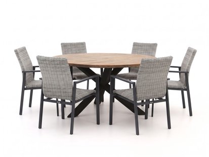 + 15% kassakorting | Manifesto Villongo/ROUGH-Y ø150cm dining tuinset 7-delig stapelbaar - Laagste prijsgarantie!