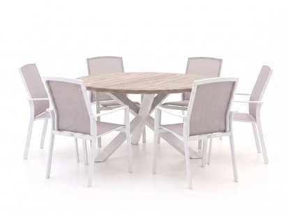 + 15% kassakorting | Forza Altea/ROUGH-Y ø150cm dining tuinset 7-delig stapelbaar - Laagste prijsgarantie!