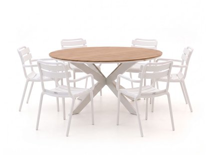 + 15% kassakorting | Forza Vico/Fidenza ø149cm dining tuinset 7-delig stapelbaar - Laagste prijsgarantie!