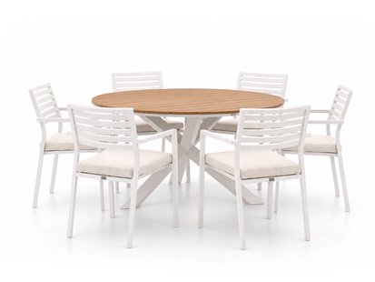 + 15% kassakorting | Bellagio Rumo/Fidenza ø149cm dining tuinset 7-delig stapelbaar - Laagste prijsgarantie!