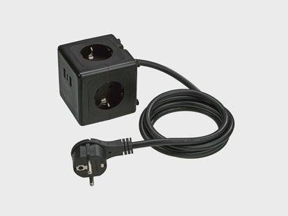 TRONIC Kubus-stekkerdoos met USB-aansluitingen (Zwart)