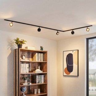 Lindby railsysteem Linaro, Ø 9,5 cm, 5-lamps, LED, zwart
