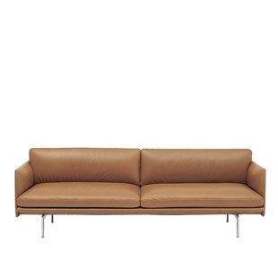Muuto Outline 3-zitsbank - Leer cognac - gepolijst aluminium