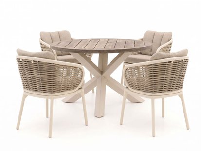 + 15% kassakorting | Apple Bee Pine Key/ROUGH-Y ø120cm dining tuinset 5-delig - Laagste prijsgarantie!