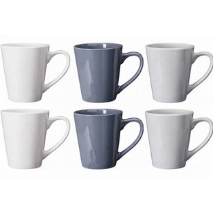 Cookinglife Mokken Siaki - Wit / Blauw / Grijs 350 ml - Porselein - 6 stuks