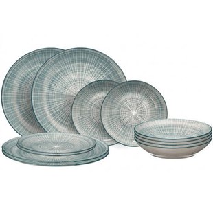 Cookinglife Serviesset Cala Blauw 12-delig / 4 personen - 4 dinerborden, 4 ontbijtborden en 4 diepe borden