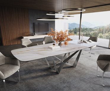 DELIFE Eettafel Edge bootvorm 200-300x120 cm keramiek Onyx Pearl Spider platstaal roestvrij staal uitschuifbaar