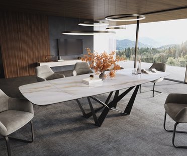 DELIFE Eettafel Edge bootvorm 200-300x120 cm keramiek Onyx Pearl Spider platstaal zwart uitschuifbaar